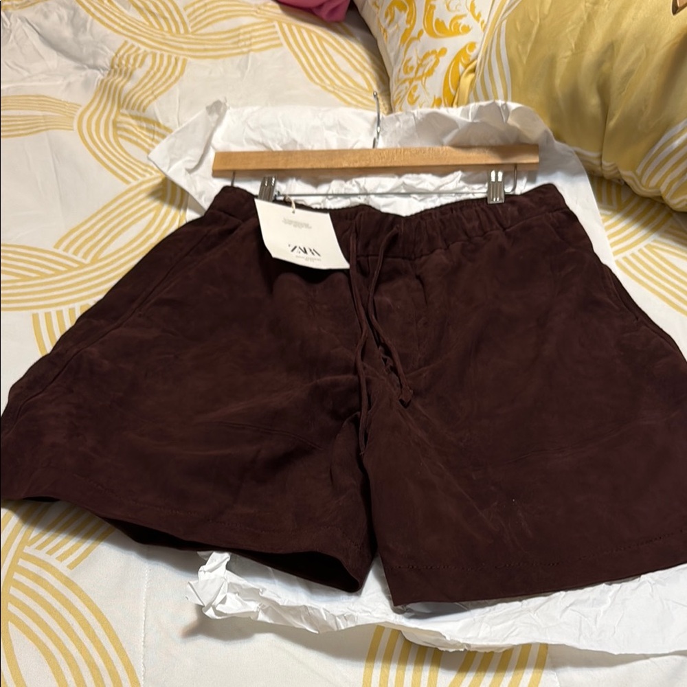 Suede relax fit Dark Brown Shorts